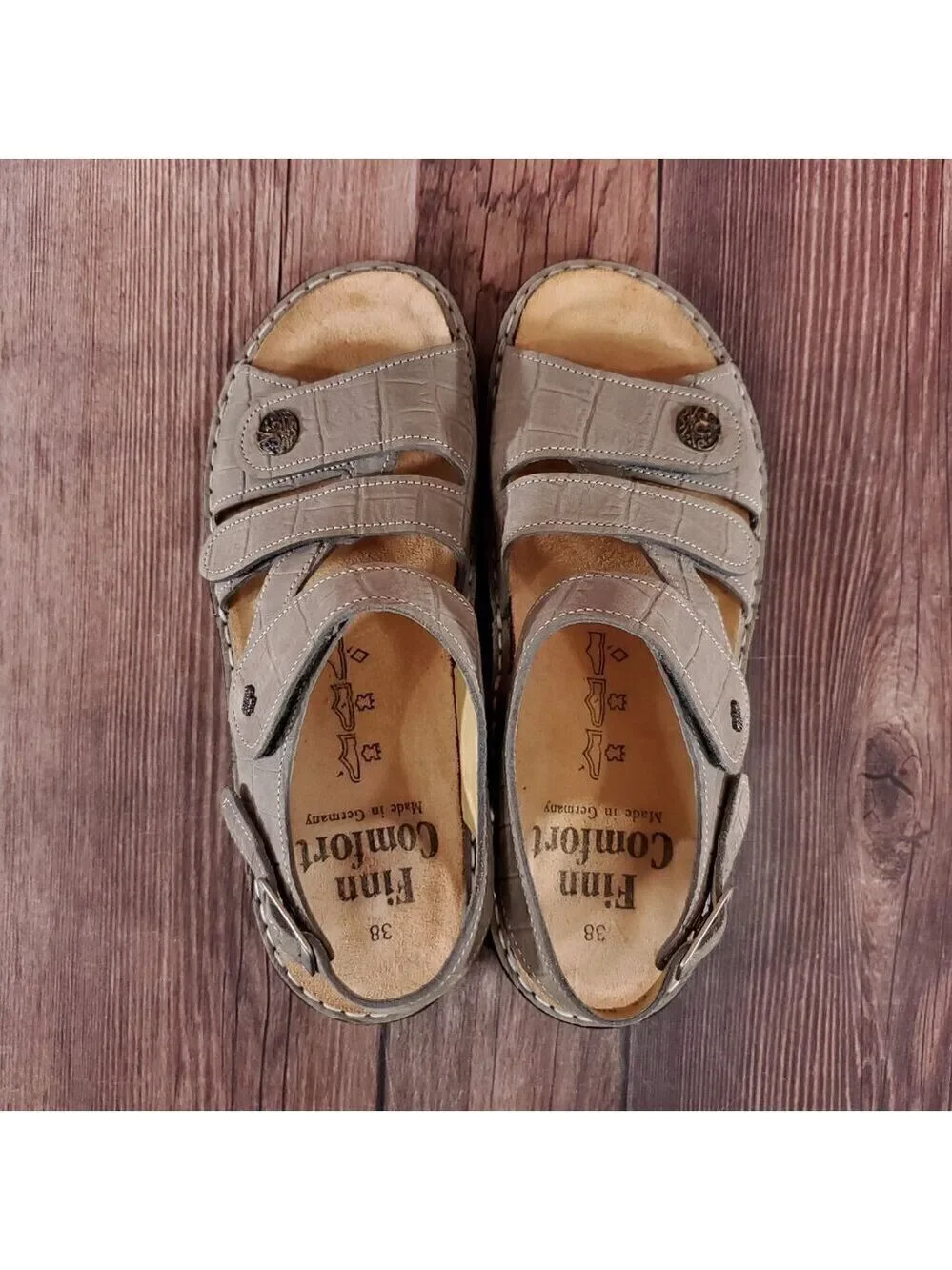 Finn Comfort Gomera Womens Size 38 US 7.5 Gray Leather Slingback Straps Sandals